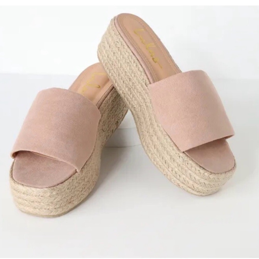 Lulu's O’ahu Blush Espadrille Platform Slides in Mauve NIB 7 & 8